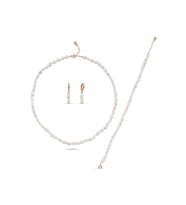 Yassı Barok İnci Kolye Bileklik Küpe Üçlü Set (Rose)