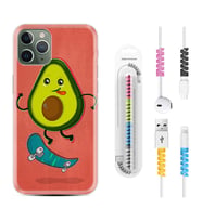 Apple iPhone 11 12 13 14 Pro Max Kılıf Kablo Koruma Spiral Silikon Avokado Skate 1741