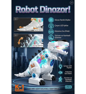 Oyuncak K-1 Gear Şeffaf Gövdeli Işıklı Sesli Yürüyen T-Rex Robot Dinozor Beyaz