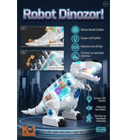Oyuncak K-1 Gear Şeffaf Gövdeli Işıklı Sesli Yürüyen T-Rex Robot Dinozor Beyaz