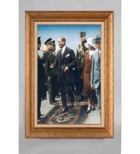 Altın Varaklı Paspartulu Çerçeveli Atatürk Tablo sd485