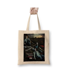 The Vampire Diaries Poster Beyaz Bez Çanta Uzun Saplı Alışveriş Çantası Plaj Çantası