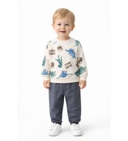 Erkek Çocuk Önü Baskılı Sweatshirt Ve Eşofman Alt Takım BGL-ST05256 (Füme)