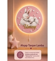 Ahşap Tavşanlı Lamba İsme Özel Pilli Ledli Gece Lambası Bebek Çocuk Odası