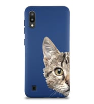 Samsung Galaxy M10 Uyumlu Lansman Kılıf Catface Tasarımlı İçi Kadife Kapak-Lacivert (Şeffaf)