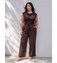 LCW Petite Kahverengi Beli Lastikli Geniş Paça Kadın Pantolon