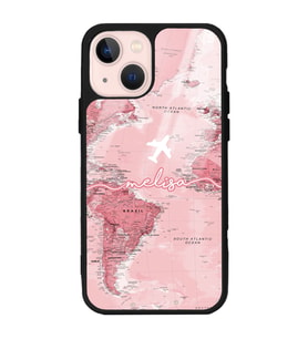 iPhone 13 Uyumlu Pembe Harita Tasarımlı Glossy Telefon Kılıfı