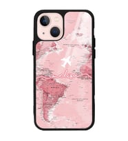 iPhone 13 Uyumlu Pembe Harita Tasarımlı Glossy Telefon Kılıfı