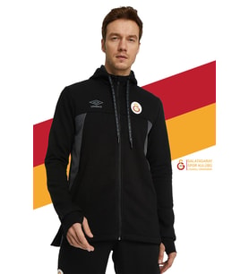 Galatasaray Orijinal Lisanslı Kapüşonlu Siyah Fermuarlı Hoodie