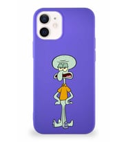 Apple iPhone 12 Mini Soft Premier Kapak Squidward Dokunaç Tasarımlı Silikon Kılıf - Mor (Şeffaf)