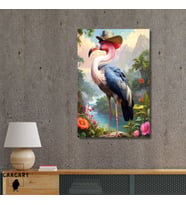 Tekli Dikey Kanvas Tablo Yüksek Kaliteli Renkli Şapkalı Flamingo