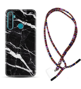Realme 5i 5 Pro 6i 7 Pro 8 Kılıf Boyun Asklı Rasta Silikon Siyah Şerit Mermer 1318