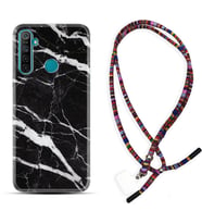 Realme 5i 5 Pro 6i 7 Pro 8 Kılıf Boyun Asklı Rasta Silikon Siyah Şerit Mermer 1318