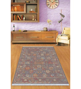 Çok Renkli Çerçeveli Dokuma Pamuk Taban Kaymaz Kilim KLM151