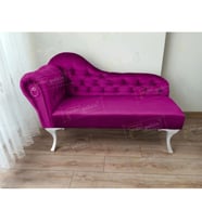 Dekoratif Bihter Koltuk Josefin Puf 130 cm Beyaz Ayak (Mor)