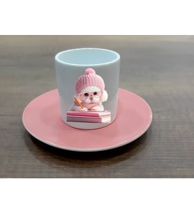 Pembe Köpek Görselli Türk Kahvesi Fincanı