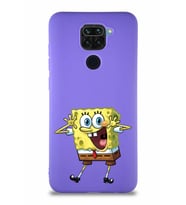 Xiaomi Redmi Note 9 Soft Premier Kapak Sünger Bob Tasarımlı Silikon Kılıf - Mor (Şeffaf)