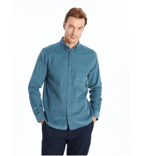 LCWAIKIKI Classic Mavi Regular Fit Uzun Kollu Kadife Erkek Gömlek
