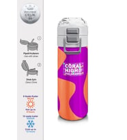 Coral High 500 ml Koyu Pembe Turuncu Desenli - Erkek Çocuk Paslanmaz Çelik Okul Termosu/Suluk/Matara