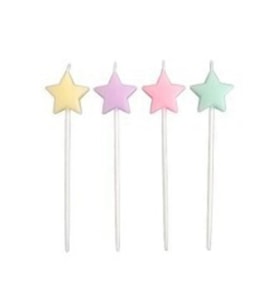 Makaron Pastel Renk Yıldız Mum 4 Adet
