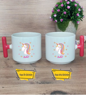 Unicorn Kupa Bardak T Kırmızı Kulplu Kadın Arkadaşa Doğum Günü Hediyesi