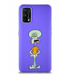 Realme 7 Pro Soft Premier Kapak Squidward Dokunaç Tasarımlı Silikon Kılıf - Mor (Şeffaf)