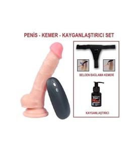 17 cm Belden Bağlamalı Titreşimli Realistik Dildo Penis Set
