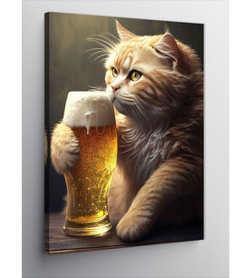 Kanvas Tablo Bira İçen Kedi