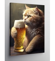 Kanvas Tablo Bira İçen Kedi