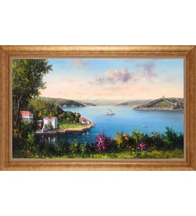 Çerçeveli Paspartulu Manzara Tablo bm1663 (Gold)