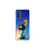 Oppo A55 ile Uyumlu Splash Kedi Tasarımlı Şeffaf Silikon Kılıf
