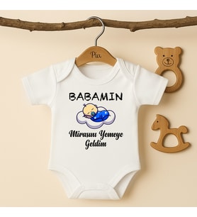 Pia Baby B51 %100 Pamuk Babamın Mirasını Yemeye Geldim Yazılı Tasarlanabilir Bebek Body (Ekru)