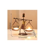 Retro Afrika Temalı Denge Mumluk / Çift Şamdan Tutucu - Masa Dekoru (Yükseklik 14.5 cm) (Siyah)