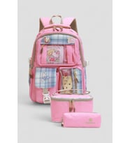 Relaxion 1395 Kore Tarzı Unisex Çocuk Üçlü Set İlkokul Sırt Çantası (Pembe)