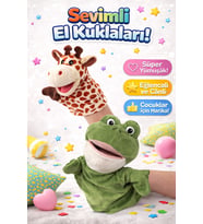 2’li Zürafa ve Kurbağa Peluş El Kuklası Seti  Ağzı Hareket Eden Eğitici Kuklalar
