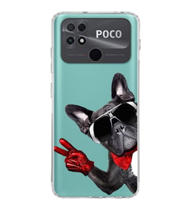 PrintiFy POCO C40 ile Uyumlu Köpek 2 Kamera Korumalı Şeffaf Kılıf