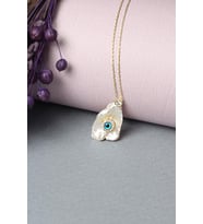 İnci Kolye Nazar Göz Boncuk Zirkon Taşlı Silver 925 Ayar Gümüş Zincir Kolye (Gold)
