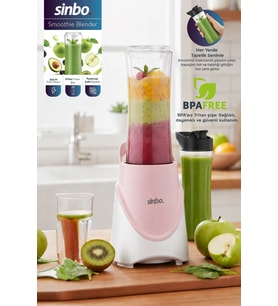 Sinbo SHB-7508 300W Smoothie Blender Paslanmaz Çelik Bıçaklı 570 ml Tritan Sporcu Matarası-Pembe
