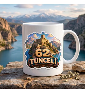 62 Tunceli Dağ ve Kale Temalı Kabartma Görünümlü Memleket Baskılı Seramik Kupa