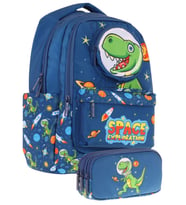 Kaukko Kids Toys Erkek Çocuk Lacivert 3D Dinazor Şekilli İlkokul Çantası ve Kalemlik Seti (L5252+L8252)