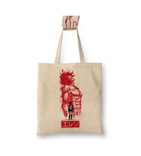 Eren Traditional Attack On Titan Beyaz Bez Çanta Uzun Saplı Alışveriş Çantası Plaj Çantası
