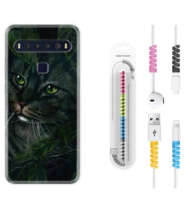 TCL 10L 10 Plus 10SE 20E 20SE 30SE L7 Kılıf Kablo Koruma Spiral Silikon Flowers Cat 1345