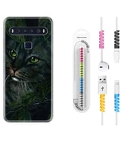 TCL 10L 10 Plus 10SE 20E 20SE 30SE L7 Kılıf Kablo Koruma Spiral Silikon Flowers Cat 1345