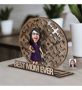 BK Gift Kişiye Özel 3 Katmanlı Anne Karikatürlü Ahşap Biblo-4 Anneye Hediye, Anneler Günü Hediyeleri