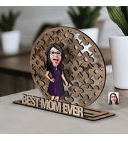 BK Gift Kişiye Özel 3 Katmanlı Anne Karikatürlü Ahşap Biblo-4 Anneye Hediye, Anneler Günü Hediyeleri