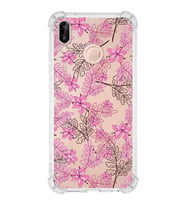 PrintiFy Huawei P20 Lite Uyumlu Köşe Korumalı Floral Pembe Tasarımlı Şeffaf Silikon Kılıf