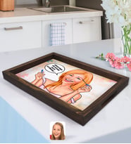 BK Gift Kişiye Özel Kadın Nihayetinde Karikatürlü Doğal Ahşap Tepsi-7