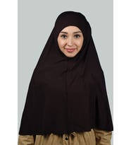 Hazır Türban Peçeli Pratik Eşarp Tesettür Nikaplı Hijab - Namaz Örtüsü Sufle (3XL) (Koyu Kahverengi )