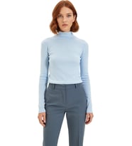 Moda Dik Yaka Örme Slim Düz Desen Casual Günlük Regular Uzun Kol Bluz