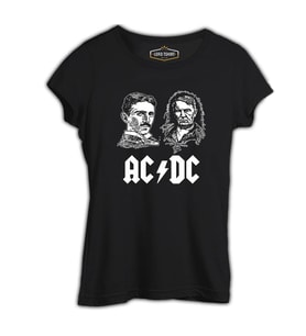 AC Tesla vs. DC Edison Siyah Kadın Tshirt